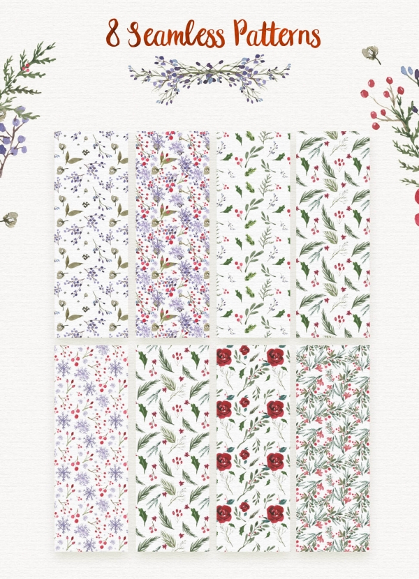 CHRISTMAS WATERCOLOR watercolour pattern card, holiday